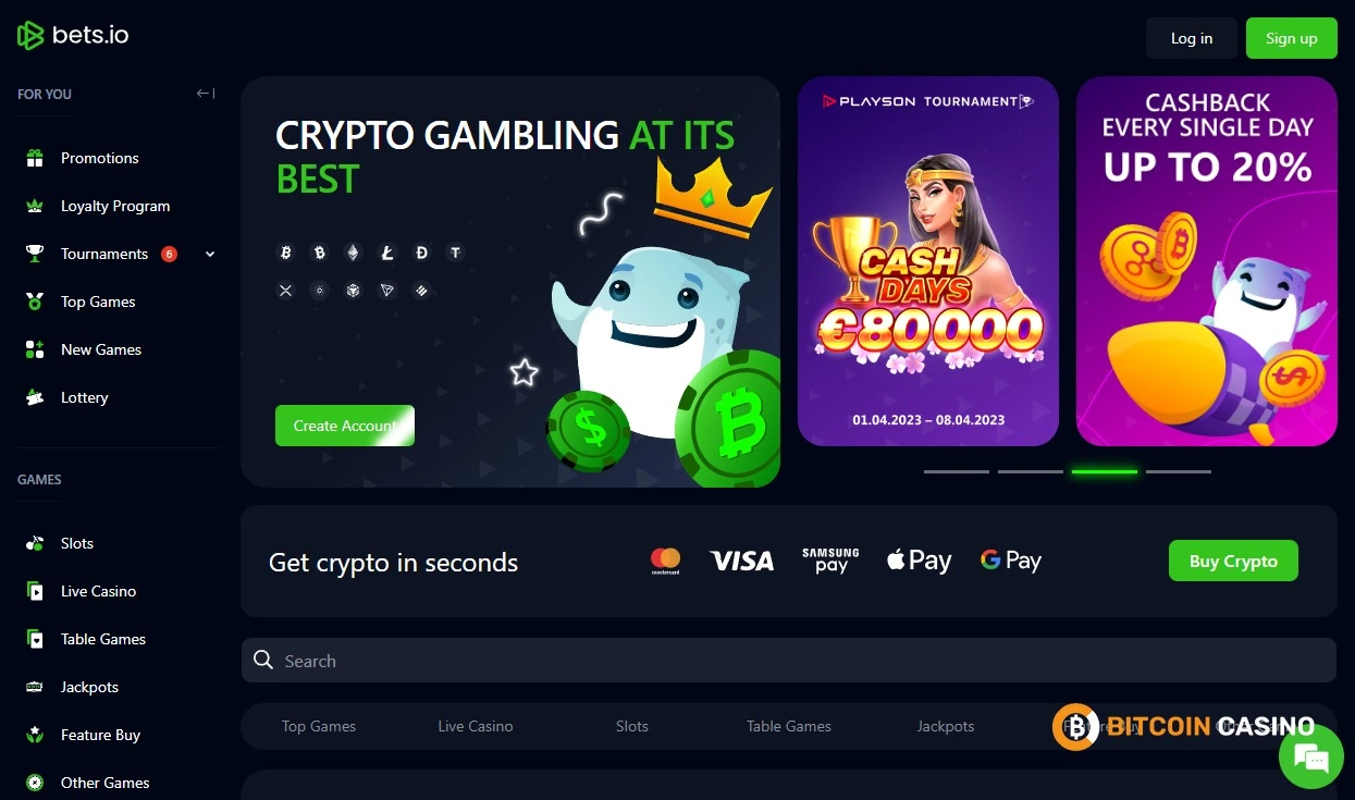 Screenshot of Bets.io front page